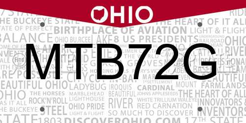 MTB72G Ohio License Plate