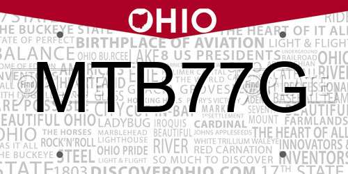 MTB77G Ohio License Plate