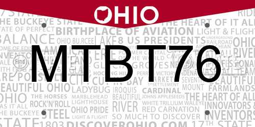 MTBT76 Ohio License Plate