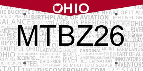 MTBZ26 Ohio License Plate