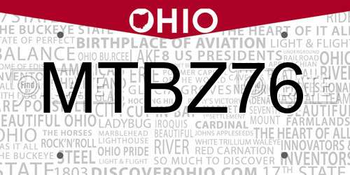 MTBZ76 Ohio License Plate