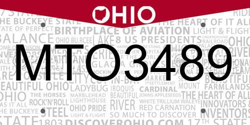 MTO3489 Ohio License Plate
