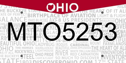 MTO5253 Ohio License Plate
