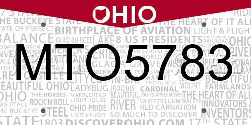 MTO5783 Ohio License Plate