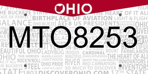 MTO8253 Ohio License Plate