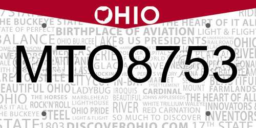 MTO8753 Ohio License Plate