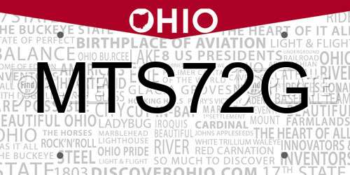 MTS72G Ohio License Plate