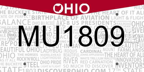 MU1809 Ohio License Plate