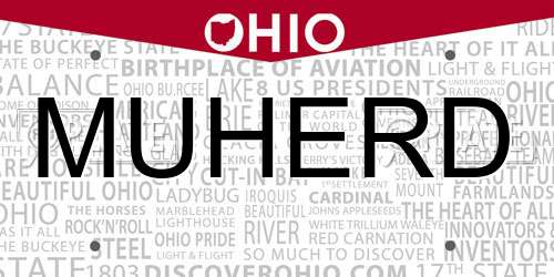 MUHERD Ohio License Plate