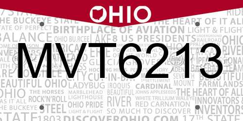 MVT6213 Ohio License Plate