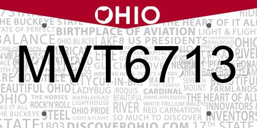 MVT6713 Ohio License Plate