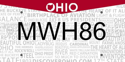 MWH86 Ohio License Plate