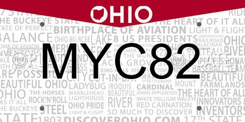 MYC82 Ohio License Plate