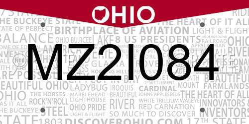 MZ2I084 Ohio License Plate