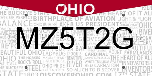 MZ5T2G Ohio License Plate