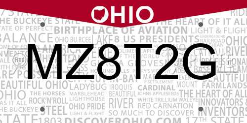 MZ8T2G Ohio License Plate