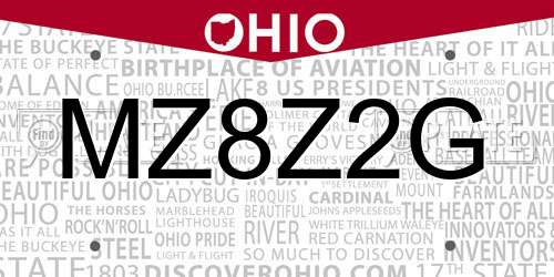 MZ8Z2G Ohio License Plate