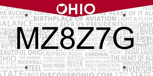 MZ8Z7G Ohio License Plate