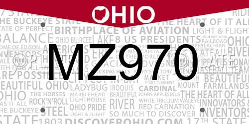 MZ970 Ohio License Plate