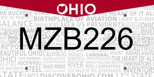 MZB226 Ohio License Plate
