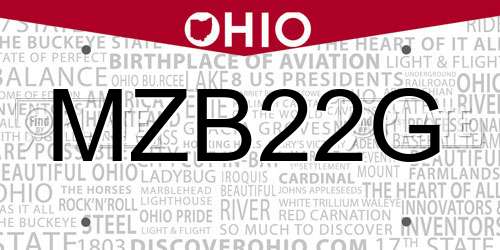 MZB22G Ohio License Plate