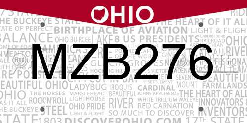MZB276 Ohio License Plate