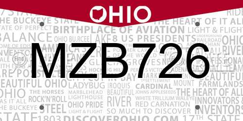 MZB726 Ohio License Plate