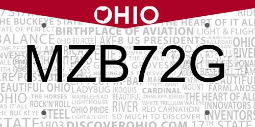 MZB72G Ohio License Plate