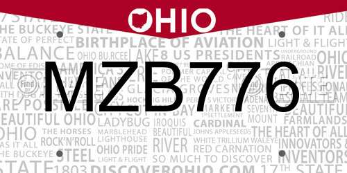 MZB776 Ohio License Plate