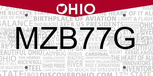 MZB77G Ohio License Plate