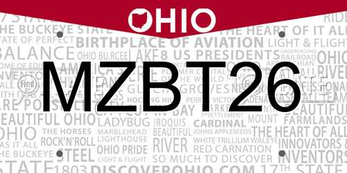 MZBT26 Ohio License Plate