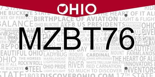 MZBT76 Ohio License Plate