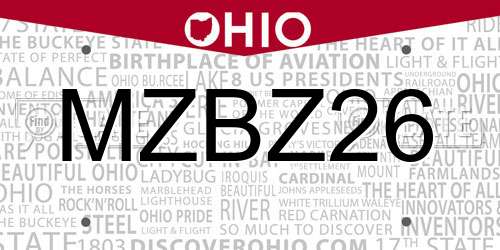 MZBZ26 Ohio License Plate