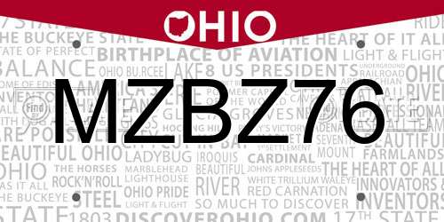 MZBZ76 Ohio License Plate