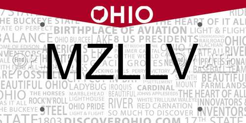 MZLLV Ohio License Plate