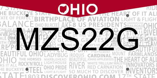 MZS22G Ohio License Plate