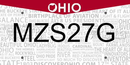 MZS27G Ohio License Plate