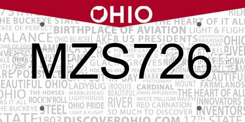 MZS726 Ohio License Plate