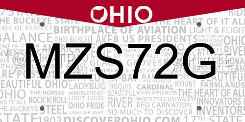 MZS72G Ohio License Plate
