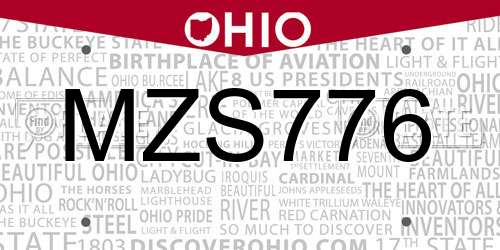MZS776 Ohio License Plate