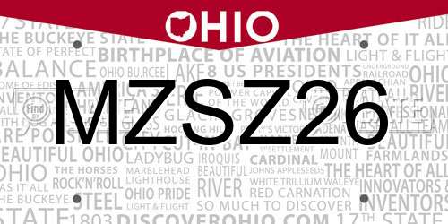 MZSZ26 Ohio License Plate
