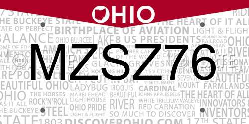 MZSZ76 Ohio License Plate