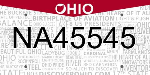 NA45545 Ohio License Plate