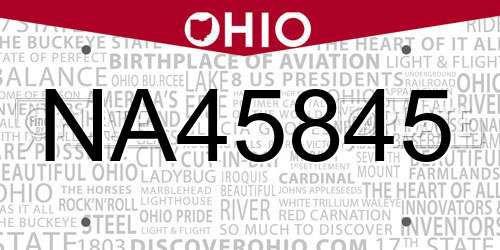 NA45845 Ohio License Plate