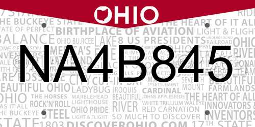 NA4B845 Ohio License Plate
