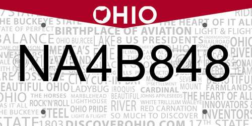 NA4B848 Ohio License Plate
