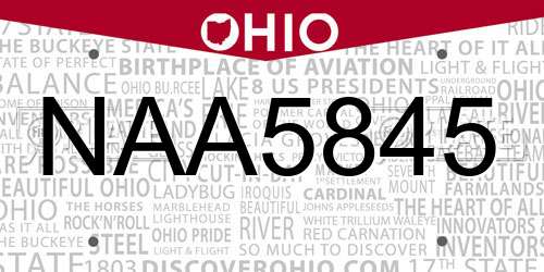 NAA5845 Ohio License Plate