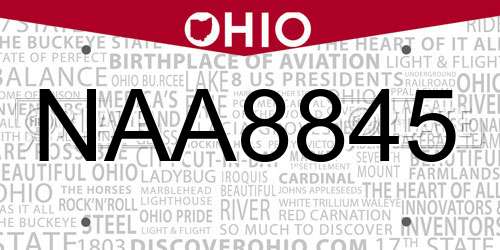 NAA8845 Ohio License Plate