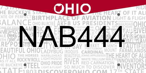 NAB444 Ohio License Plate