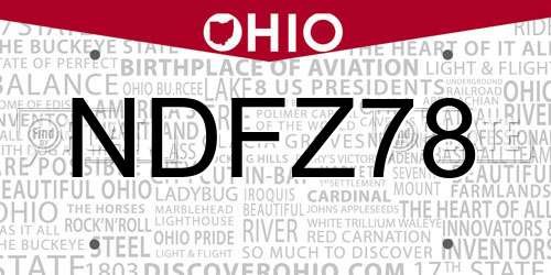 NDFZ78 Ohio License Plate